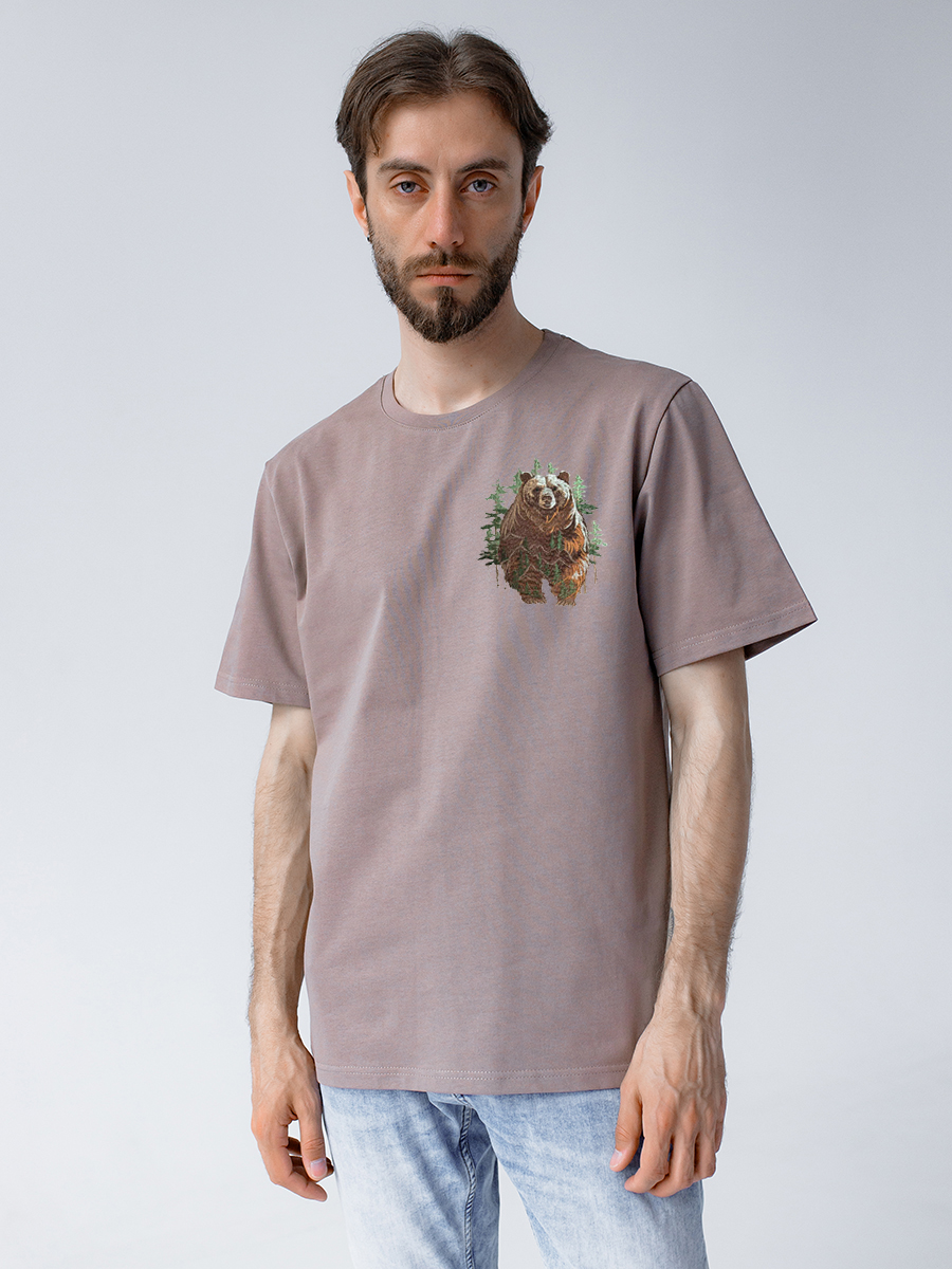 Капучино футболка мужская плотная с вышивкой "Медведь" ед.размер