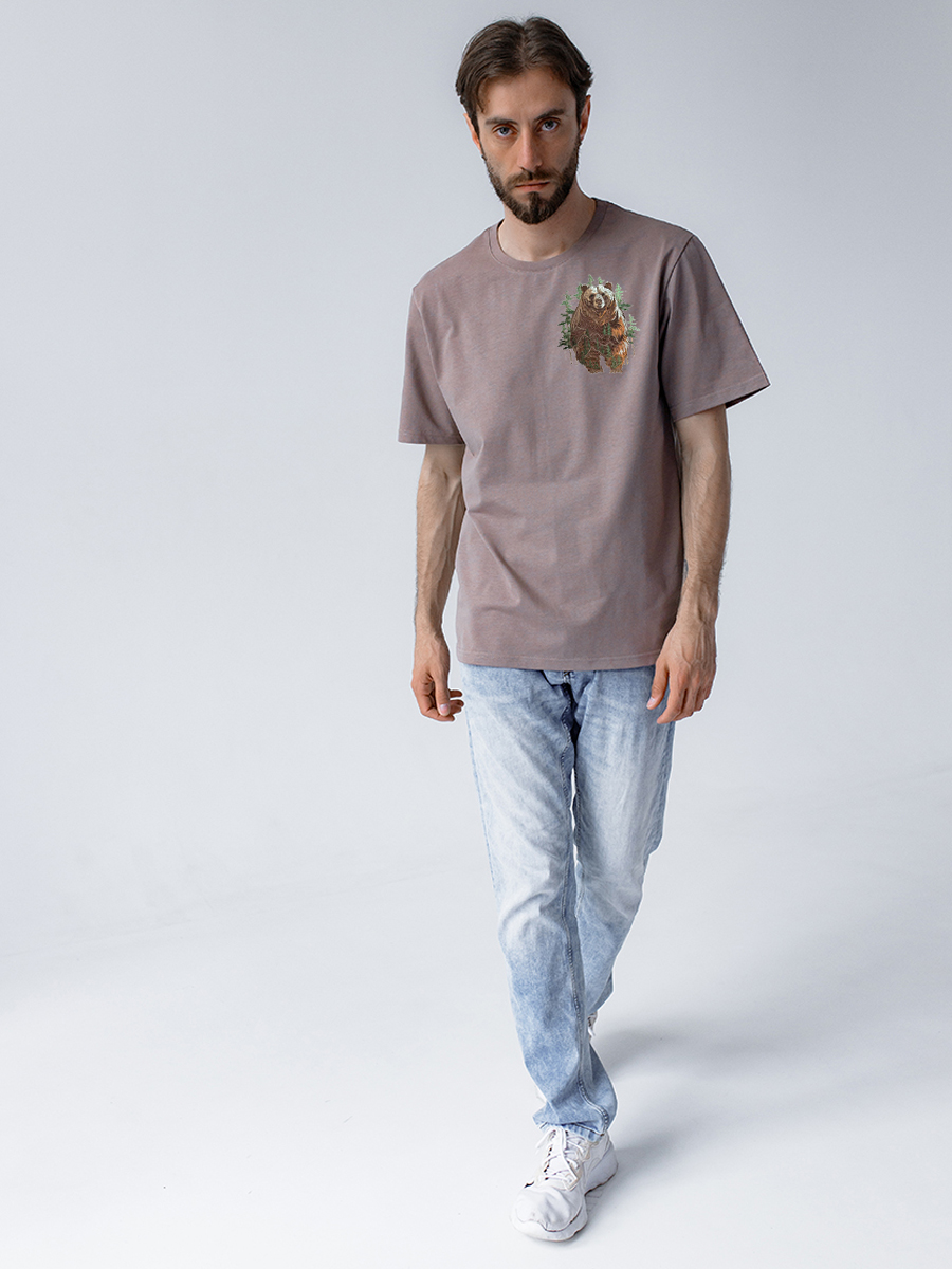 Капучино футболка мужская плотная с вышивкой "Медведь" ед.размер