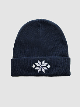 Темно-синяя шапка с отворотом с белой вышивкой "Васьмiрог"