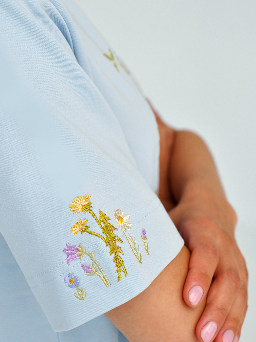 Серо-голубая футболка оверсайз (плотная) с вышивкой «Купалле»