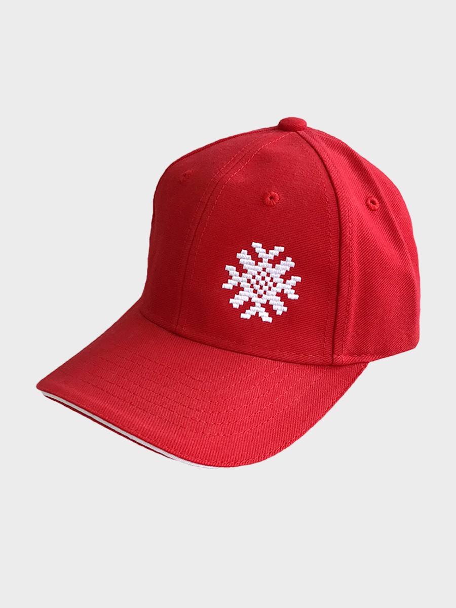 Красная бейсболка сэндвич с белой вышивкой "Ярыла"