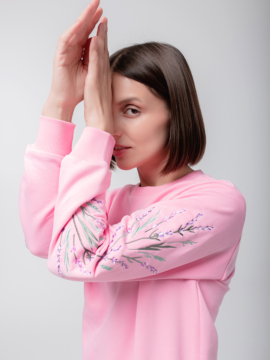 Женский свитшот розового цвета с вышивкой "Лаванда"