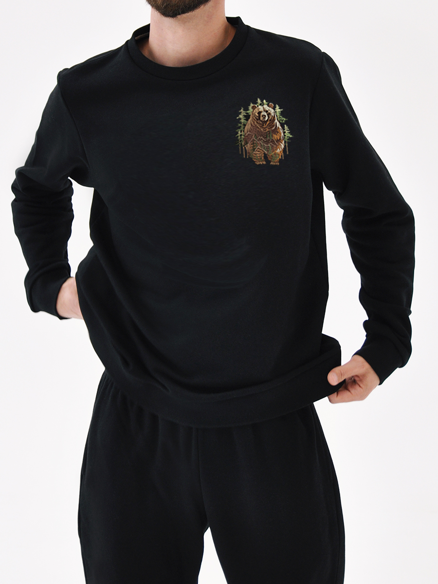 Свитшот мужской черный с вышивкой "Медведь"