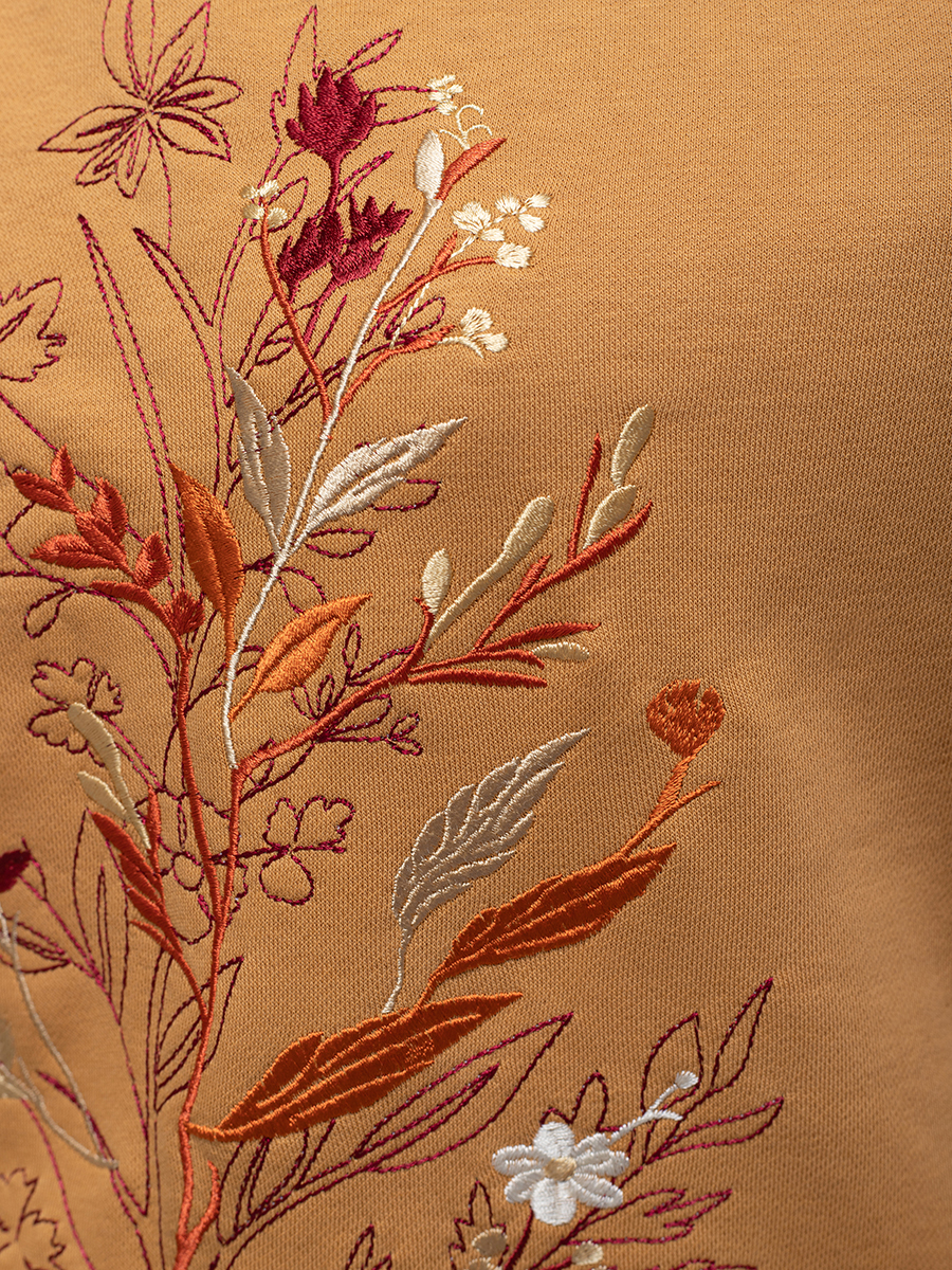 Свитшот женский горчичный с вышивкой "Осенний джаз"