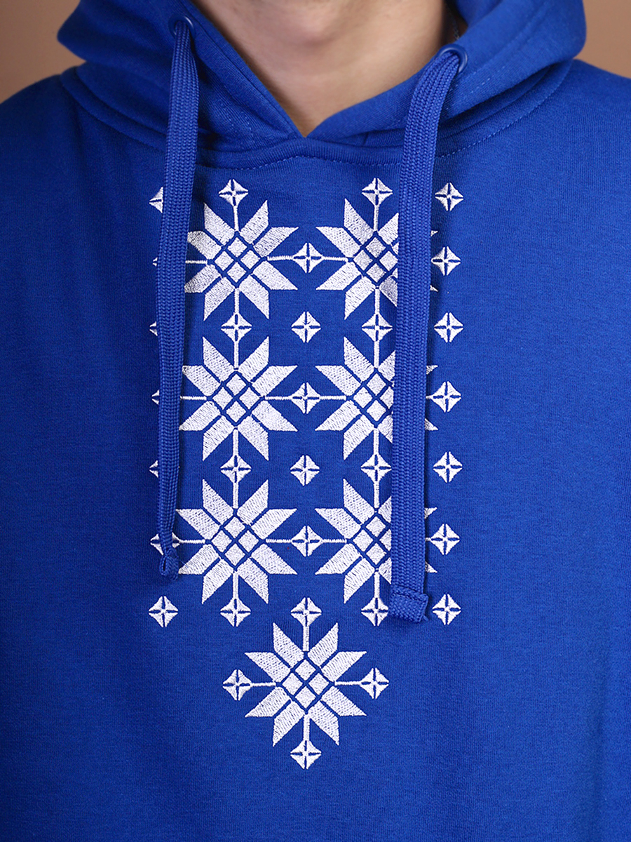 Худи мужское васильковое с белой вышивкой "Жыцце"