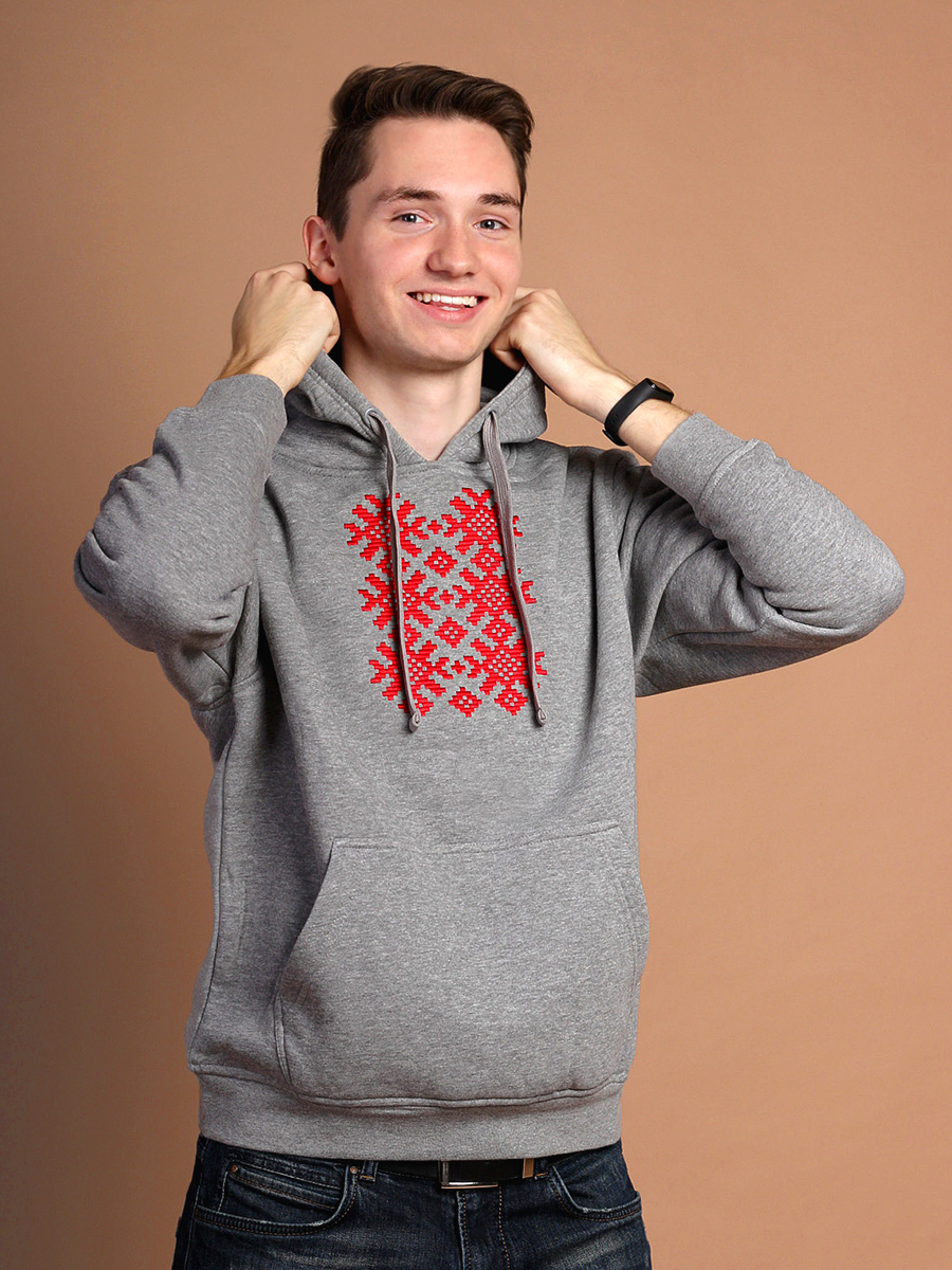 Худи мужское серое с красной вышивкой "Ярыла"