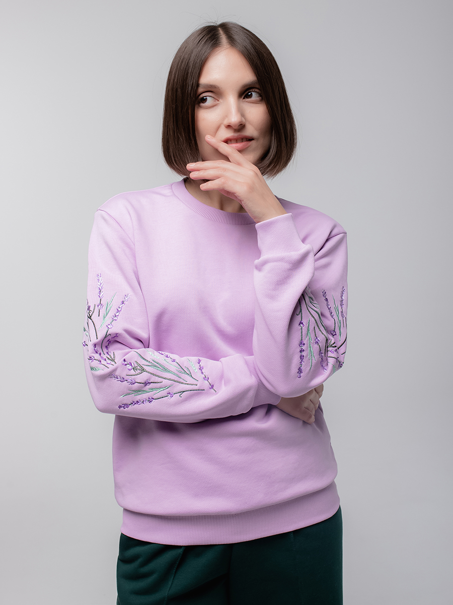 Женский свитшот лилового цвета с вышивкой "Лаванда"