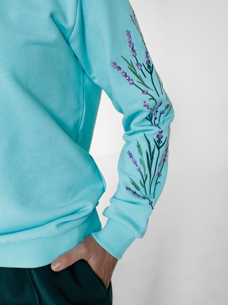 Женский свитшот мятного цвета с вышивкой "Лаванда"