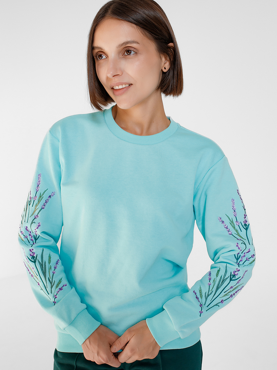 Женский свитшот мятного цвета с вышивкой "Лаванда"