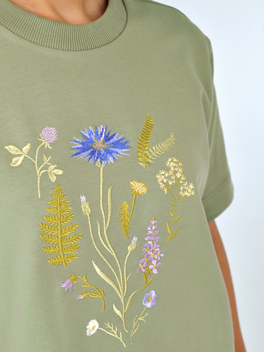 Оливковая футболка оверсайз (плотная) с вышивкой «Купалле» 