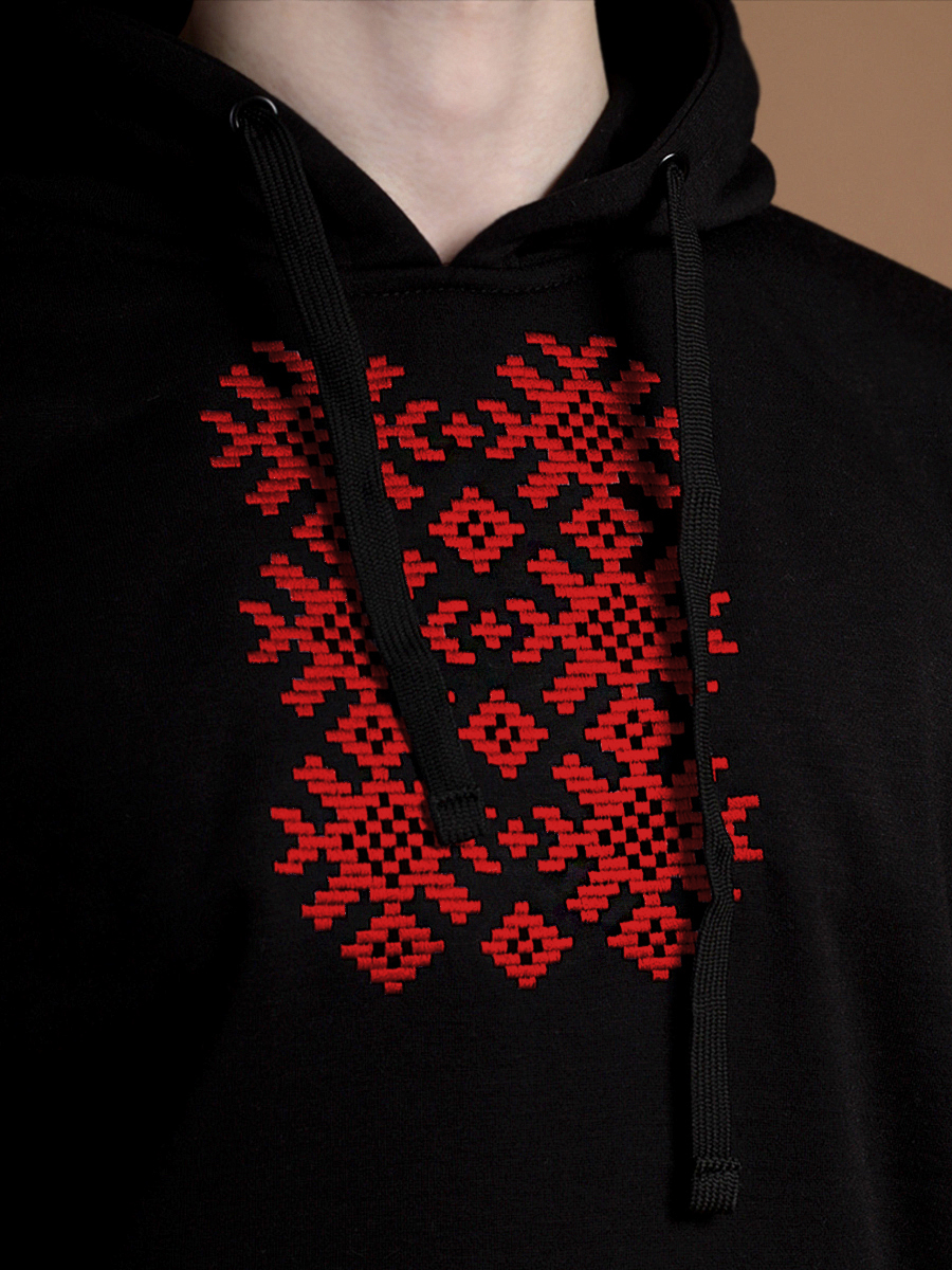 Худи мужское черное с красной вышивкой "Ярыла" 