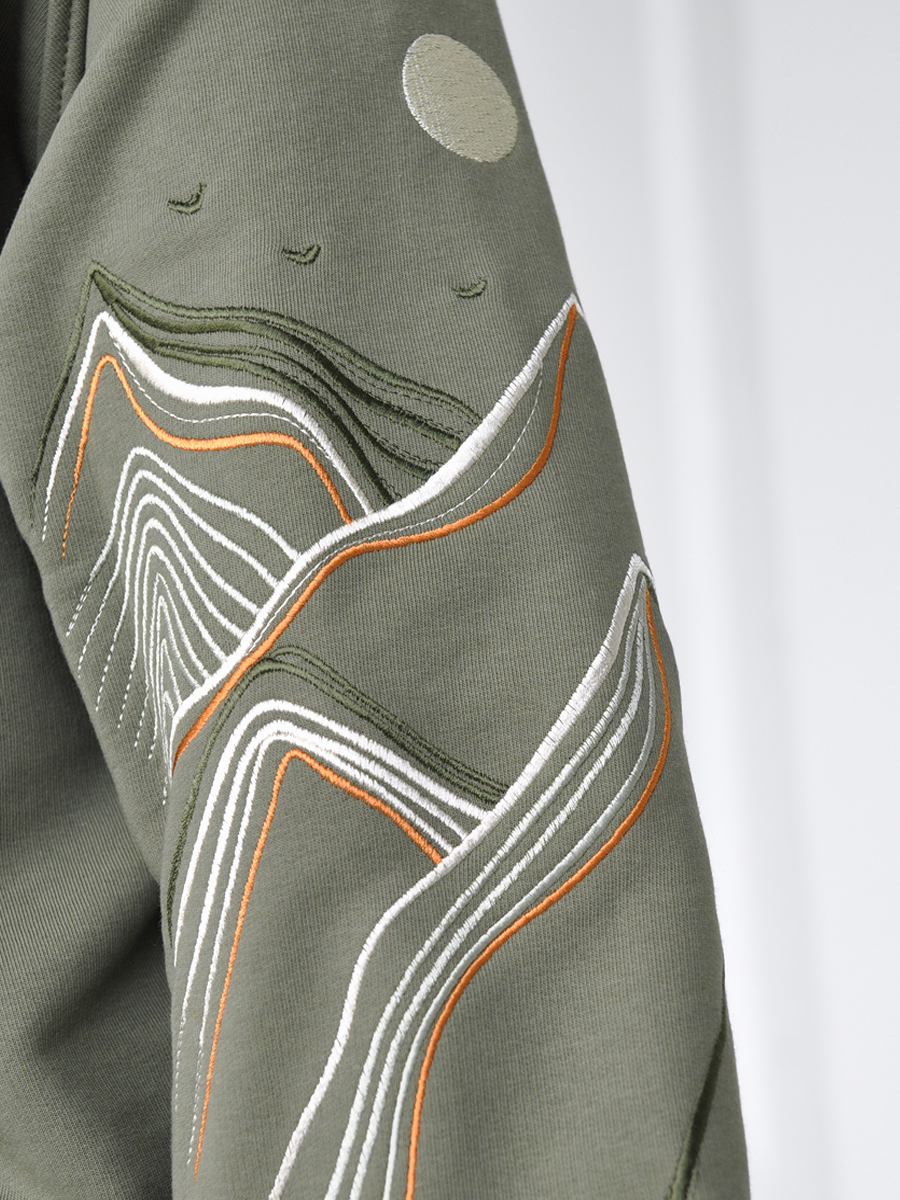 Женский свитшот реглан цвета хаки с вышивкой "Горы"