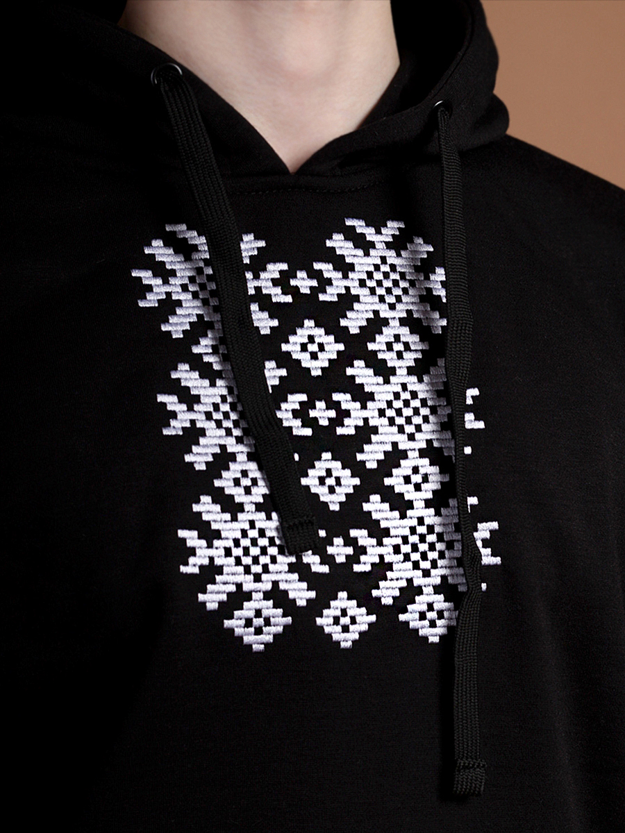 Худи мужское черное с белой вышивкой "Ярыла"