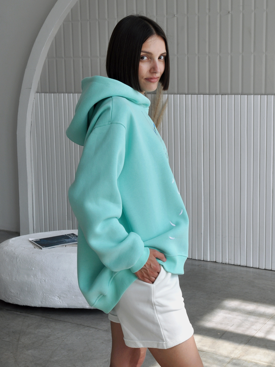 Худи оверсайз мятное с вышивкой "Полевые цветы"