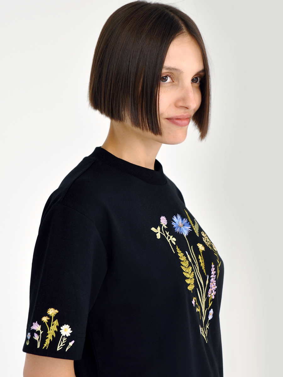 Черная футболка оверсайз (плотная) с вышивкой «Купалле» 