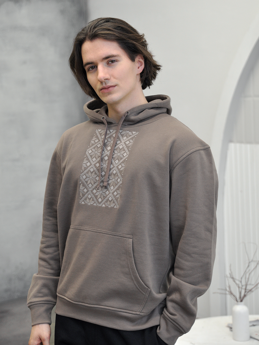 Худи мужское цвета капучино с вышивкой "Васьмірог"