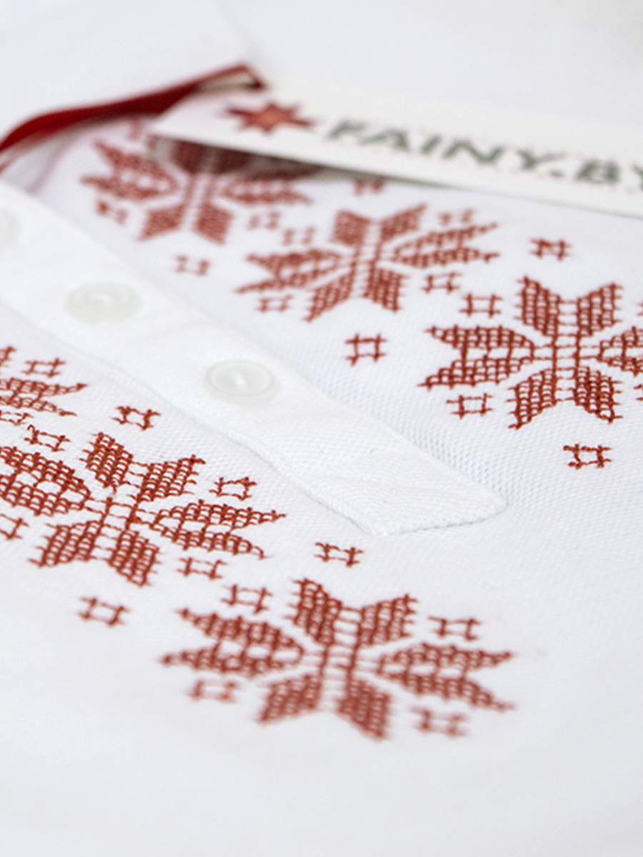 Женская футболка-поло белая с красной вышивкой "Вясна"