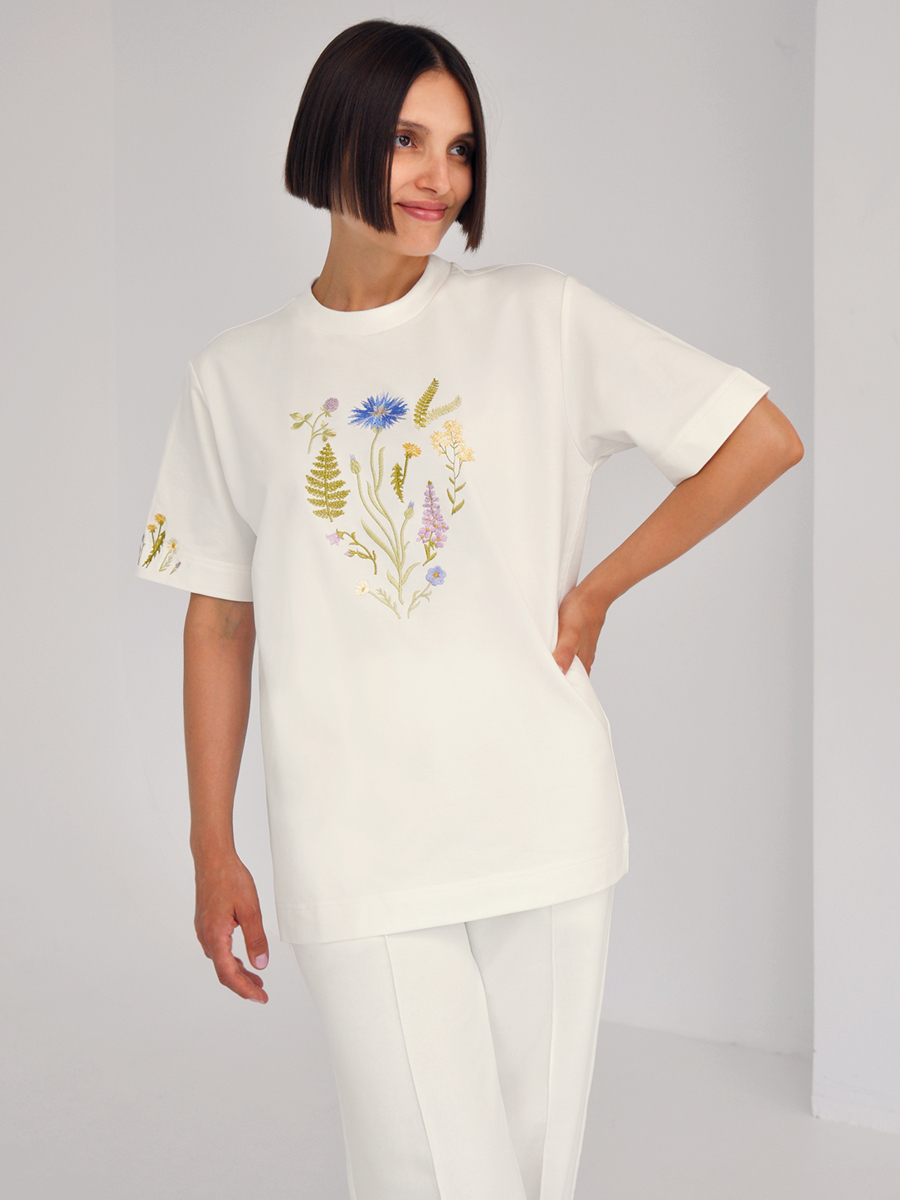 Молочная футболка оверсайз (плотная) с вышивкой «Купалле»