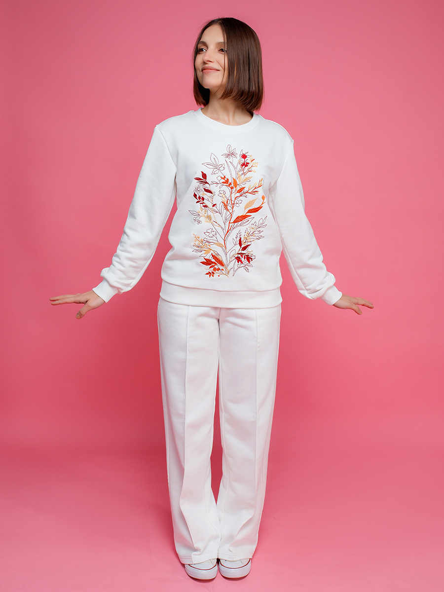 Свитшот женский молочный с вышивкой "Осенний джаз"