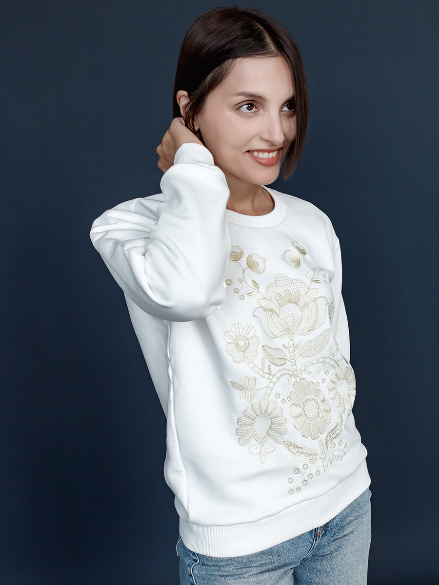 Свитшот молочный женский с вышивкой "Дрэва жыцця" 