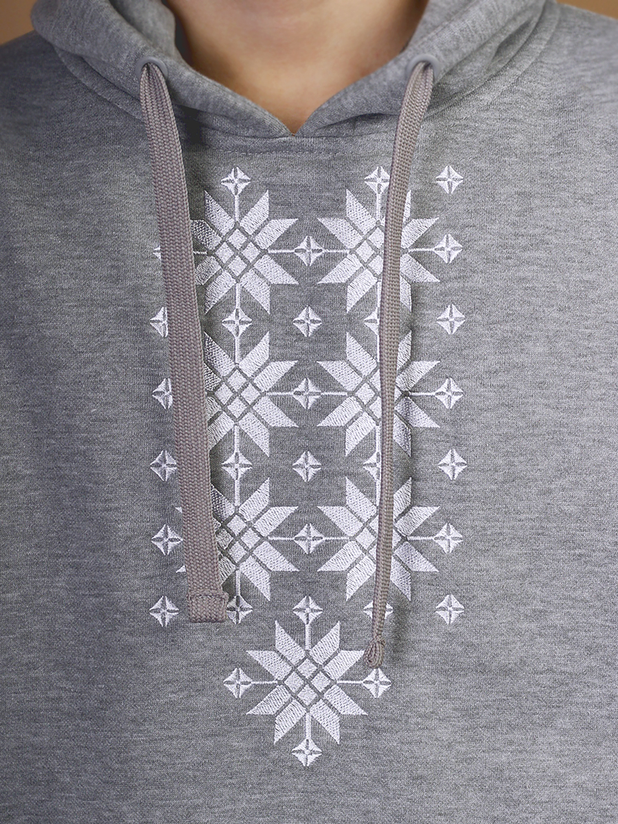 Худи мужское серое с белой вышивкой "Жыцце"