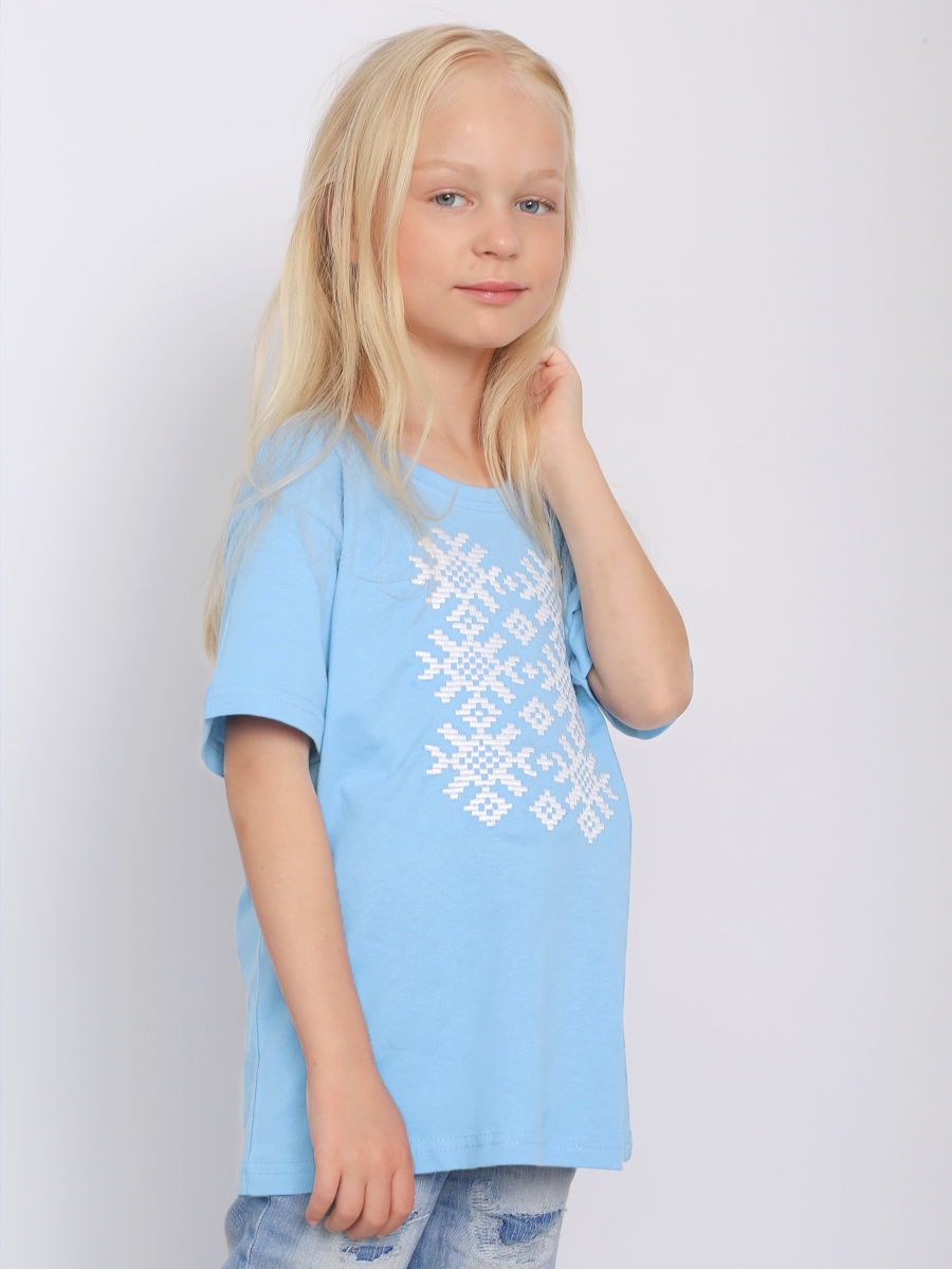 Детская футболка голубая с белой вышивкой "Ярыла" 