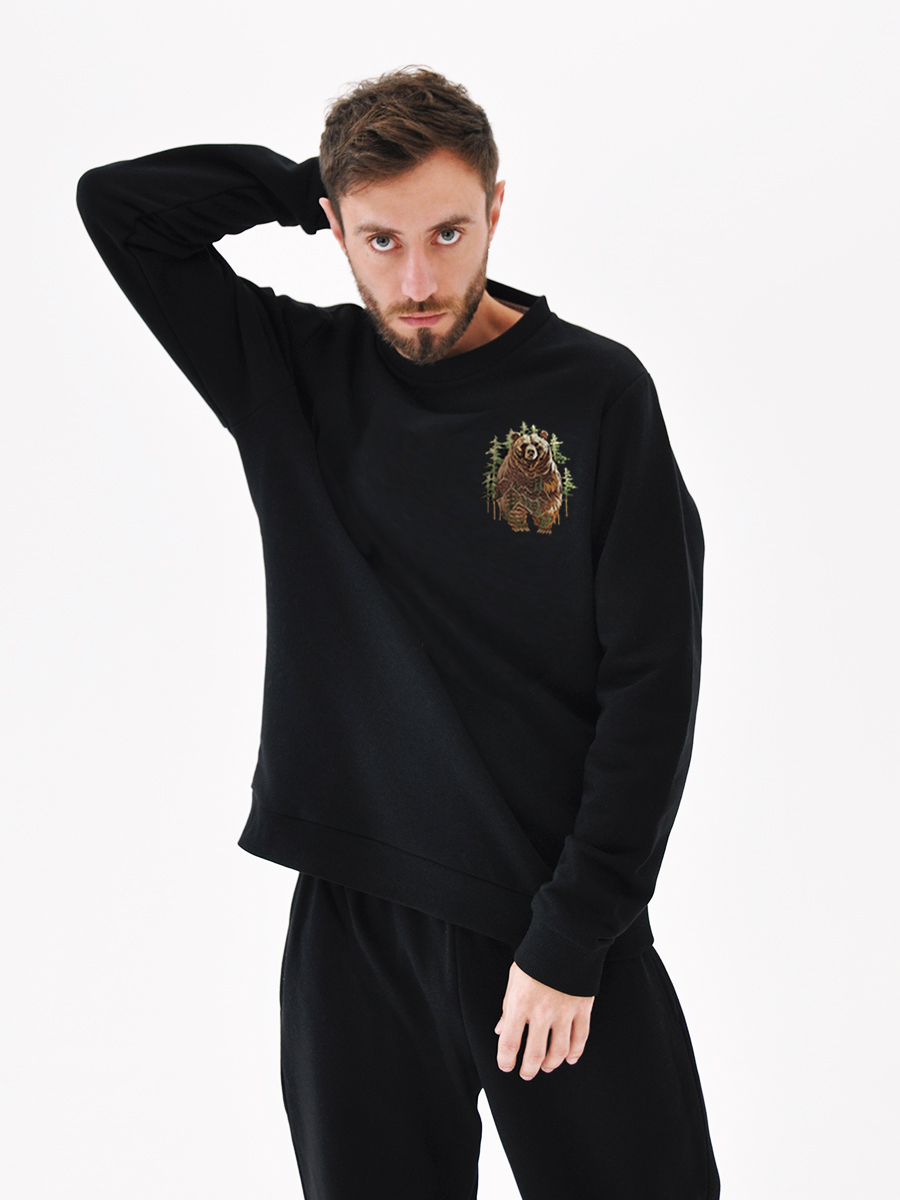 Свитшот мужской черный с вышивкой "Медведь"