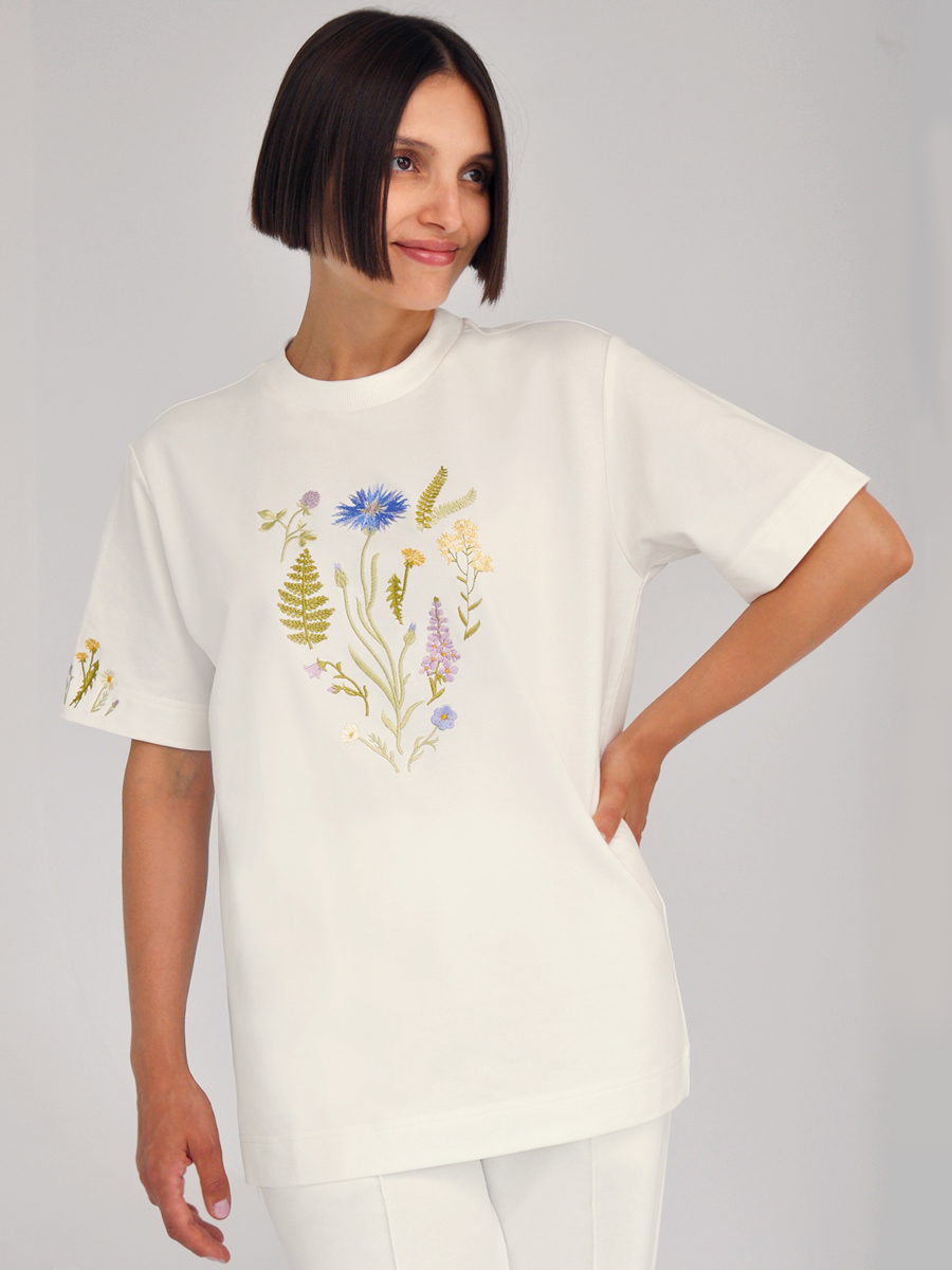 Молочная футболка оверсайз (плотная) с вышивкой «Купалле»
