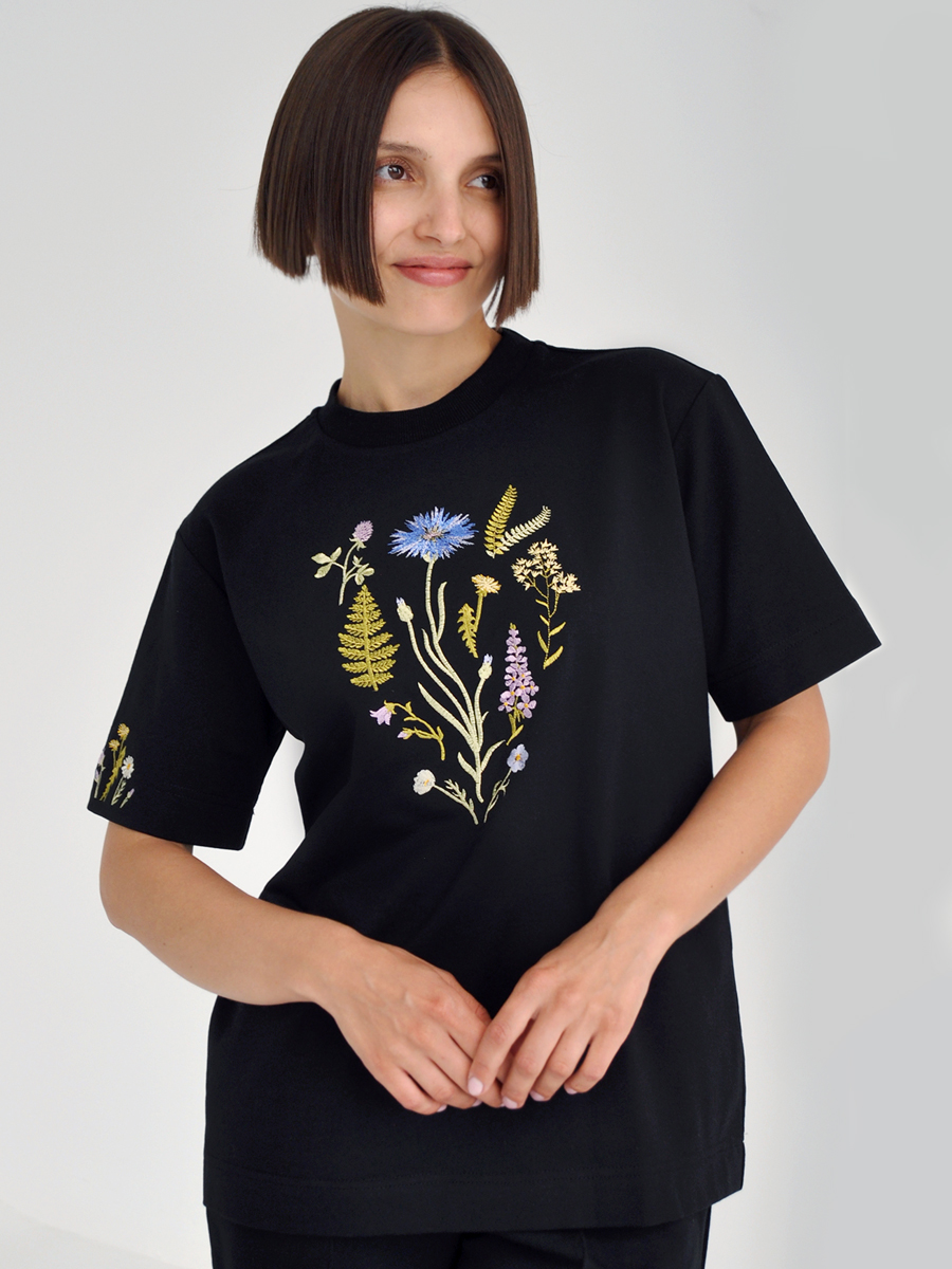 Черная футболка оверсайз (плотная) с вышивкой «Купалле» 