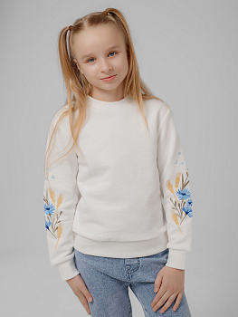 Подростковый молочный свитшот с вышивкой "Валошкі ў каласах"