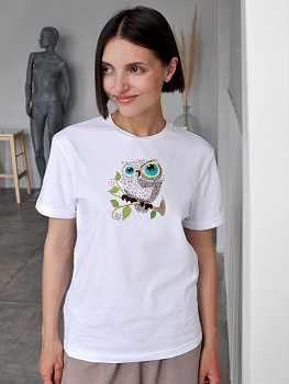 Женская белая футболка оверсайз с вышивкой "Совенок"