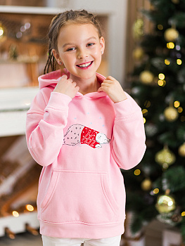 Детское розовое худи с вышивкой "Северный Мишка" 