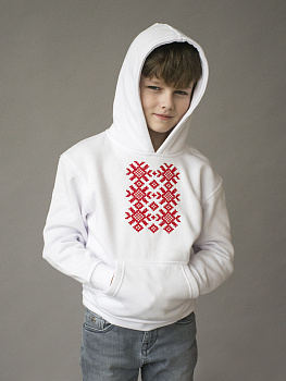 Детское белое худи с красной вышивкой "Ярыла"