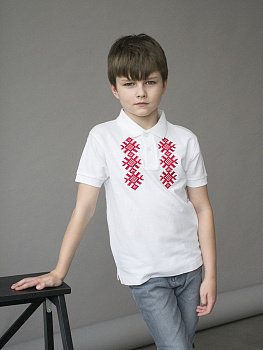 Детская футболка-поло белая с красной вышивкой "Ярыла"