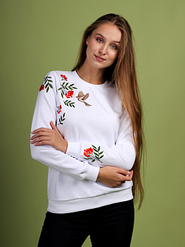 Женский свитшот белый с вышивкой "Рябинка" 