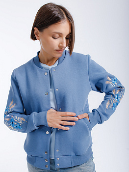 Бомбер джинсовый женский с вышивкой "Валошкі ў каласах"