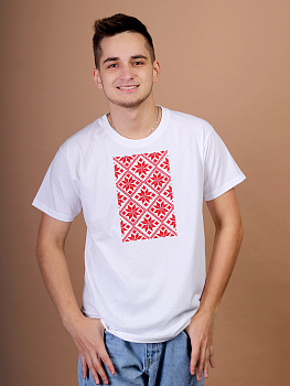 Мужская футболка белая с красной вышивкой "Васьмірог" 
