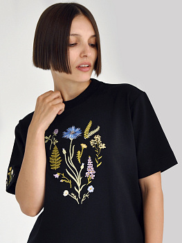 Черная футболка оверсайз (плотная) с вышивкой «Купалле» 