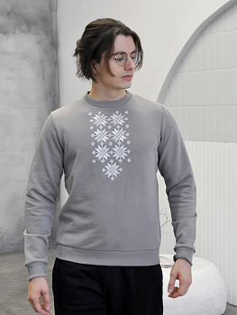 Свитшот мужской серо-бежевый с белой вышивкой "Жыццё" 