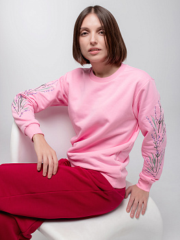 Женский свитшот розового цвета с вышивкой "Лаванда"