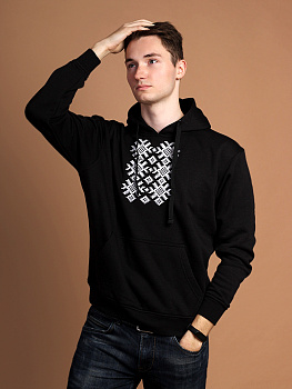 Худи мужское черное с белой вышивкой "Ярыла"