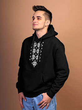 Худи мужское черное с белой вышивкой "Жыцце"