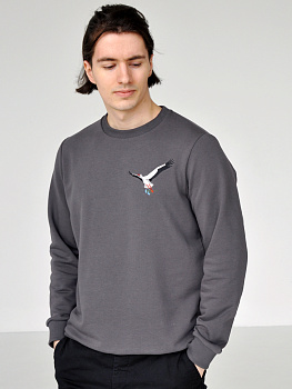 Свитшот мужской графитовый с вышивкой "Аист"