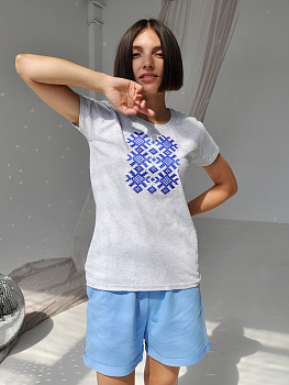 Женская футболка серая с синей вышивкой "Ярыла" 