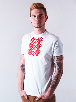 Мужская футболка белая с красной вышивкой "Ярыла" 