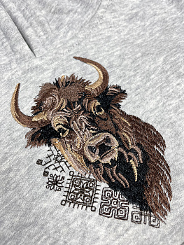 Подростковое серое худи с вышивкой "Бизон" 