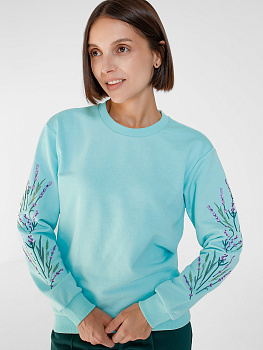 Женский свитшот мятного цвета с вышивкой "Лаванда"