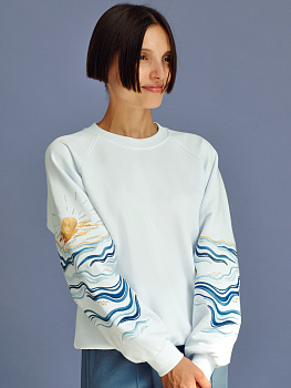Женский свитшот реглан белый с вышивкой "Море"