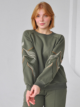 Женский свитшот реглан цвета хаки с вышивкой "Горы"