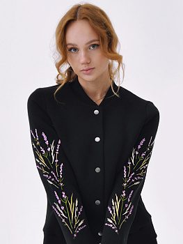 Бомбер черный женский с вышивкой "Лаванда"